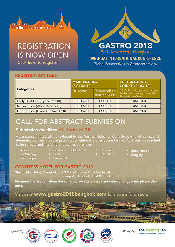 Registration for GASTRO 2018 is now open